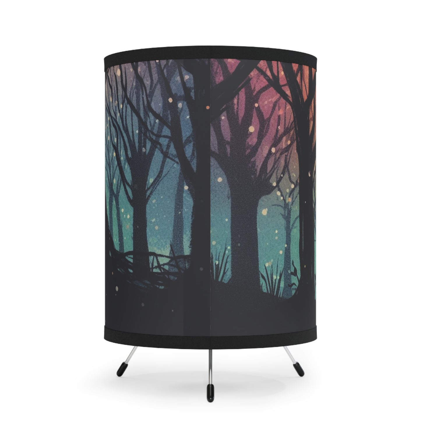 Tripod Table Lamp - Silhouetted Doe and Stag in Forest