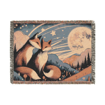Woven Blanket - Storybook Foxes Under a Full Moon