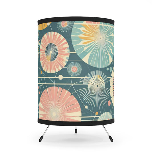 Tripod Table Lamp - Retro Dandelions Over Dark Teal