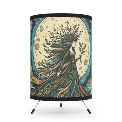 Tripod Table Lamp - Rooted Tree Goddess and Full Moon