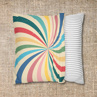 Faux Suede Pillowcase - "Fairy Dust Zone: Sparkle Responsibly" Text in a Whimsical Retro Vintage Rainbow Design