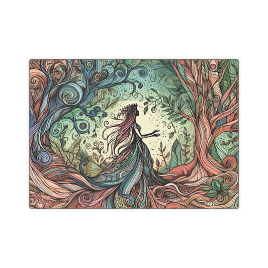 Canvas Sticky Tile - Surreal Forest Goddess Silhouette with Colorful Windy Roots