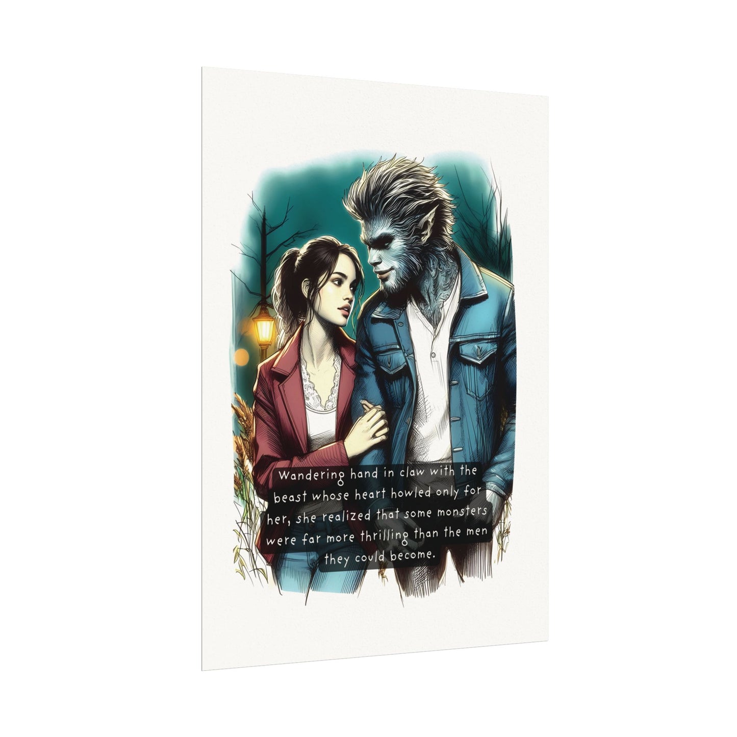 Stroll with a Teenage Werewolf (Beautiful Monsters Collection) - Textured Watercolor Matte Poster