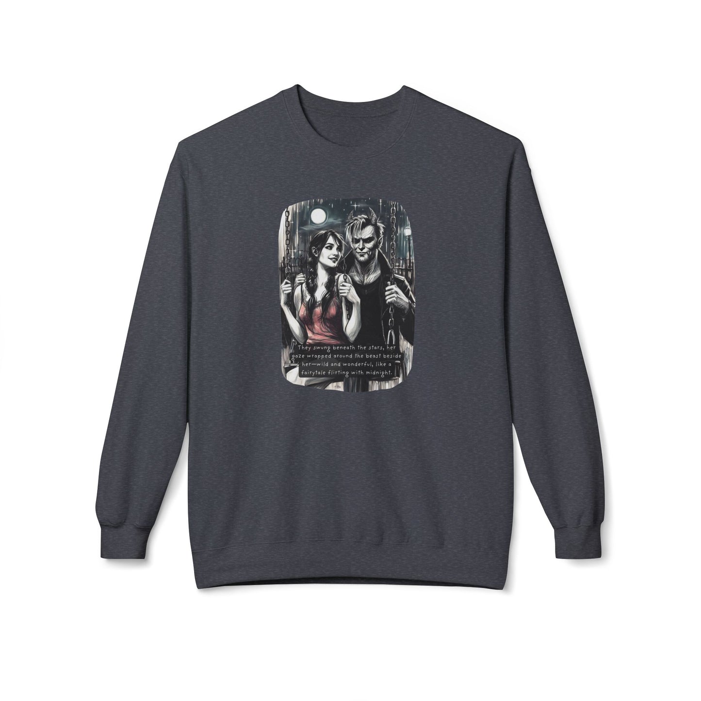 Swing Me to the Moon (Beautiful Monsters Collection) - Unisex Midweight Softstyle Fleece Crewneck Sweatshirt, Multiple Colors Available