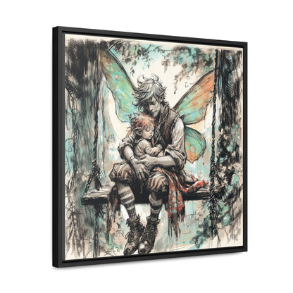 Daddy and Baby Fairy on Swing Gallery Wrapped Canvas Print - Sweet Fatherly Bond Wall Art for Nurseries or Child's Bedroom