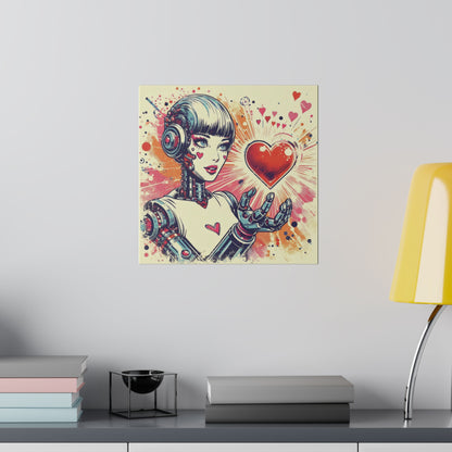 Canvas Print - Retro Futuristic Robot Heart Illustration, Sci-Fi Nostalgia Decor, Vibrant Graphic Novel Style Wall Art, Alternative Artwork