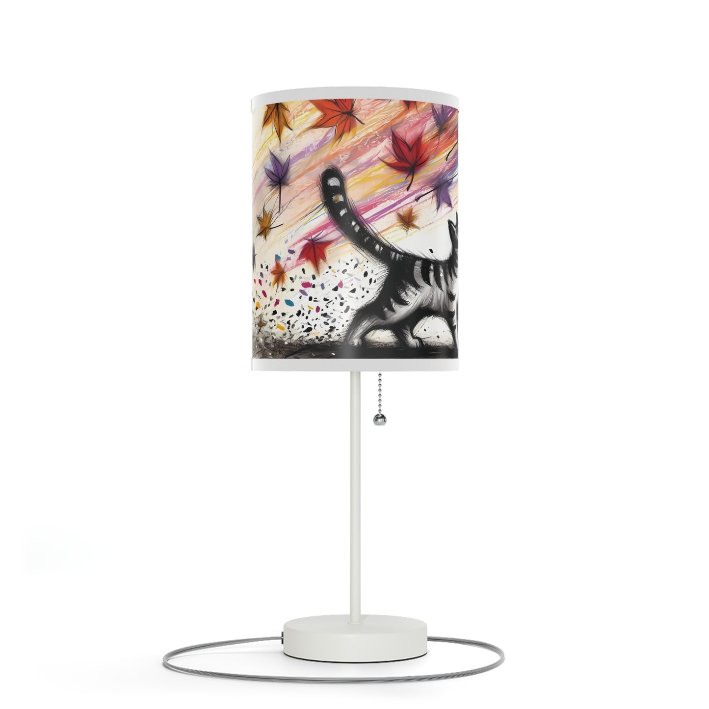 Kid's Table Lamp - Playful Kitten Chasing Autumn Leaves