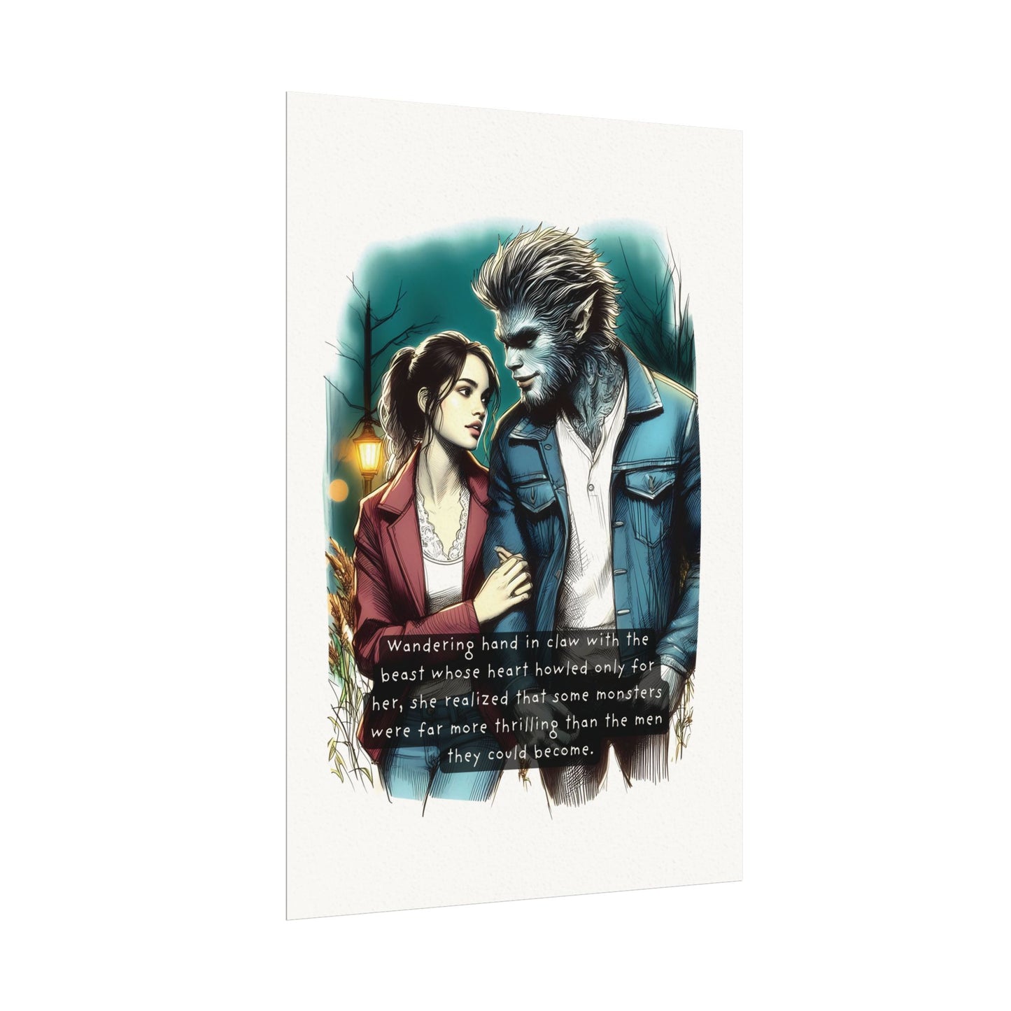 Stroll with a Teenage Werewolf (Beautiful Monsters Collection) - Textured Watercolor Matte Poster