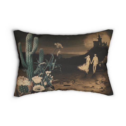 Desert Gothic Lumbar Pillow, Moonlit Castle Cushion, Dark Fairytale Romance Home Decor, 20x14 Throw Pillow