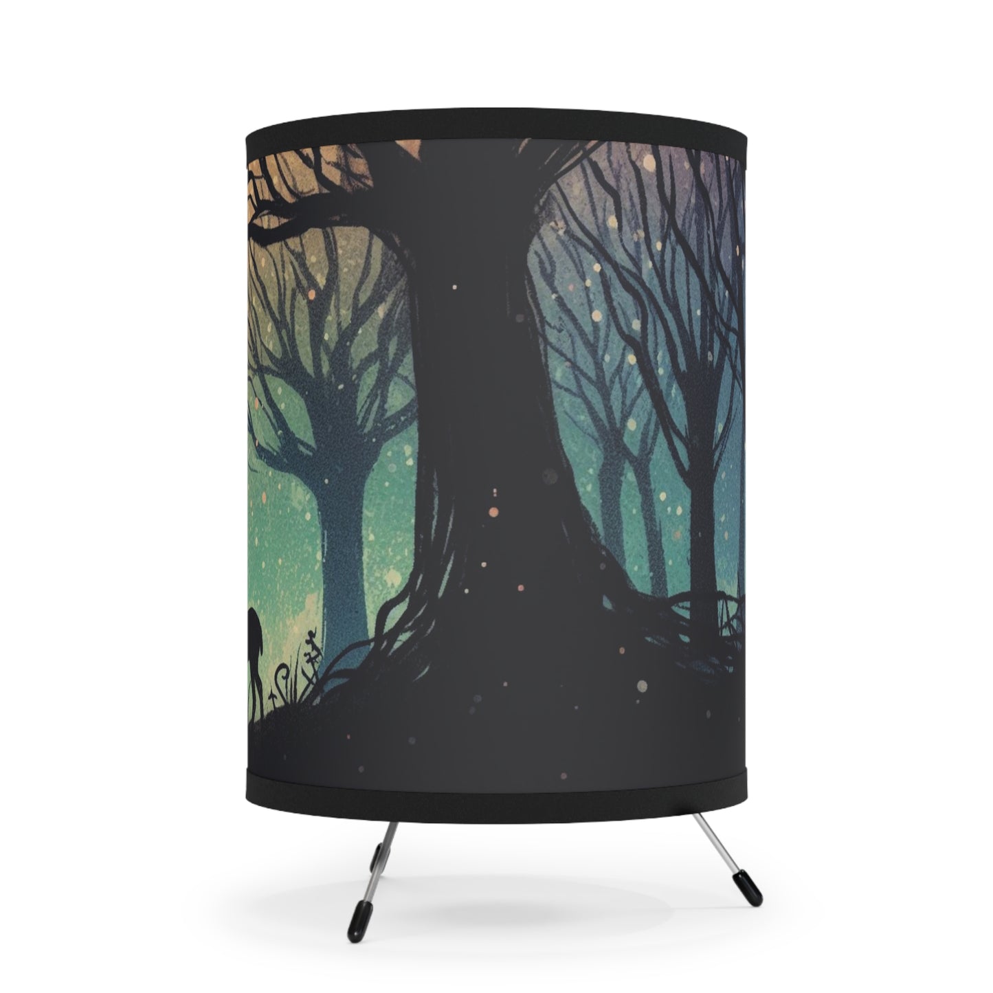 Tripod Table Lamp - Silhouetted Doe and Stag in Forest