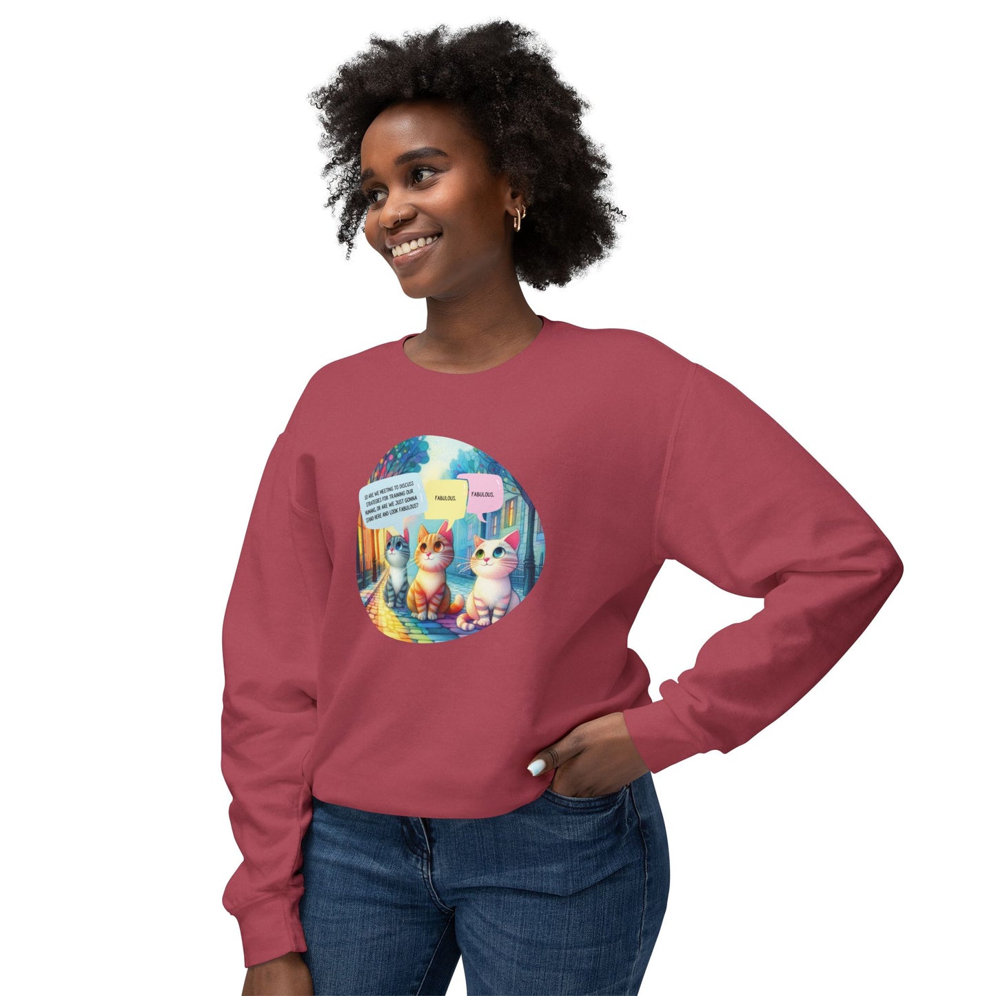 Fabulous Cat Meeting Sweatshirt - Whimsical Rainbow Cat Cartoon in Bright Colors | Cute & Cozy Gift for Cat Lovers