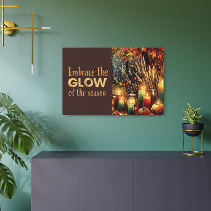 Metal Art Sign - 'Enjoy the Glow of the Season' - Vibrant Home Decor with Candles, Pumpkins, Leaves, Sesaonal Wall Art