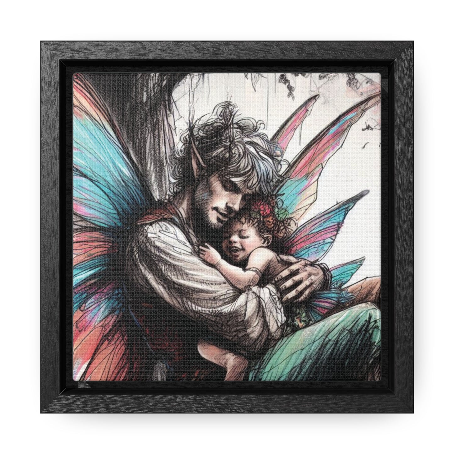 Daddy and Baby Fairy Gallery Wrapped Canvas Print - Sweet Fatherly Bond Wall Art for Nurseries or Child's Bedroom