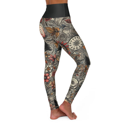 High Waisted Fall Yoga Leggings - Sketched Autumn Forest, XS-2XL