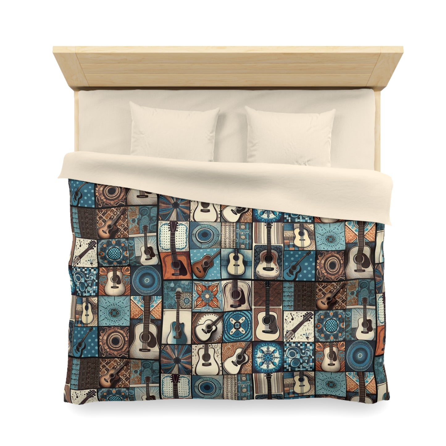 Duvet Cover - Acoustic Guitar Patchwork in Blue & Brown Hues