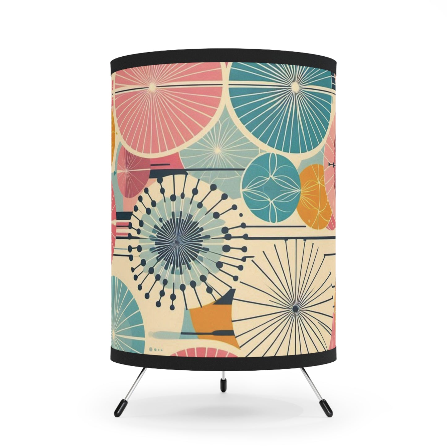 Retro Dandelion Tripod Lamp - 50s & 60s Inspired Grandma Chic Style - Cozy Lighting with Pink, Teal, Blue, and Orange Shades