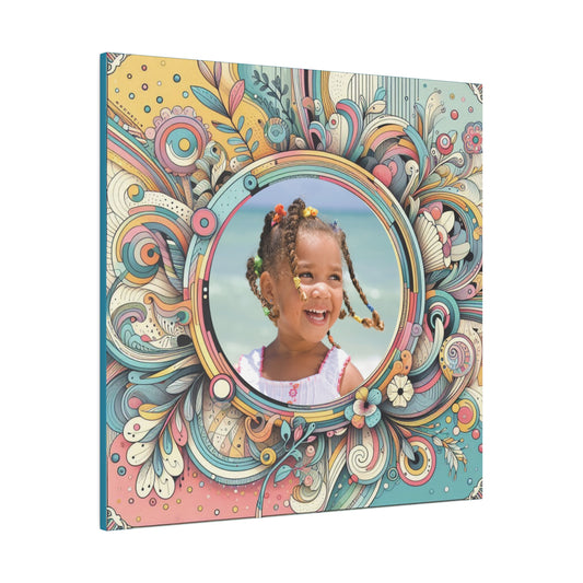 Custom Whimsical Floral Boho Swirl Square Canvas with Photo of Child, Family, Couple, Friends - Thoughtful Wall Decor to Brighten Room