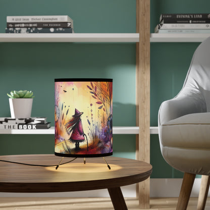 Tripod Lamp - Autumn Whimsical Witch on Golden Path