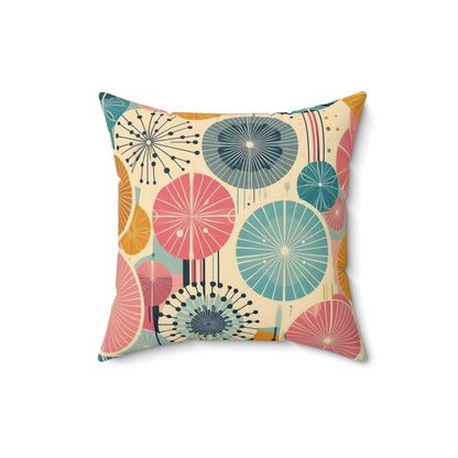 Retro 50s Dandelion Pattern Faux Suede Throw Pillow - Pink, Teal, & Navy - Soft Square Pillow for Kids Room, Living Room, Office