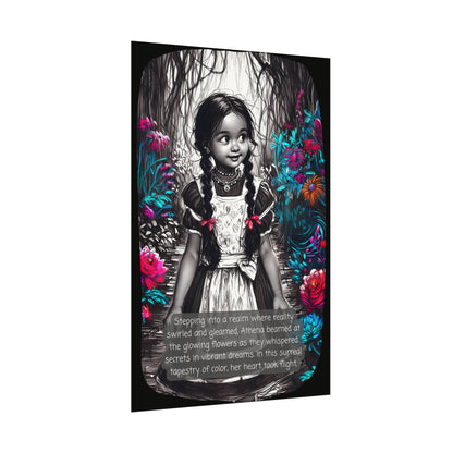 Textured Watercolor Matte Poster - Young Girl Steps into a Magical, Vibrant Wonderland