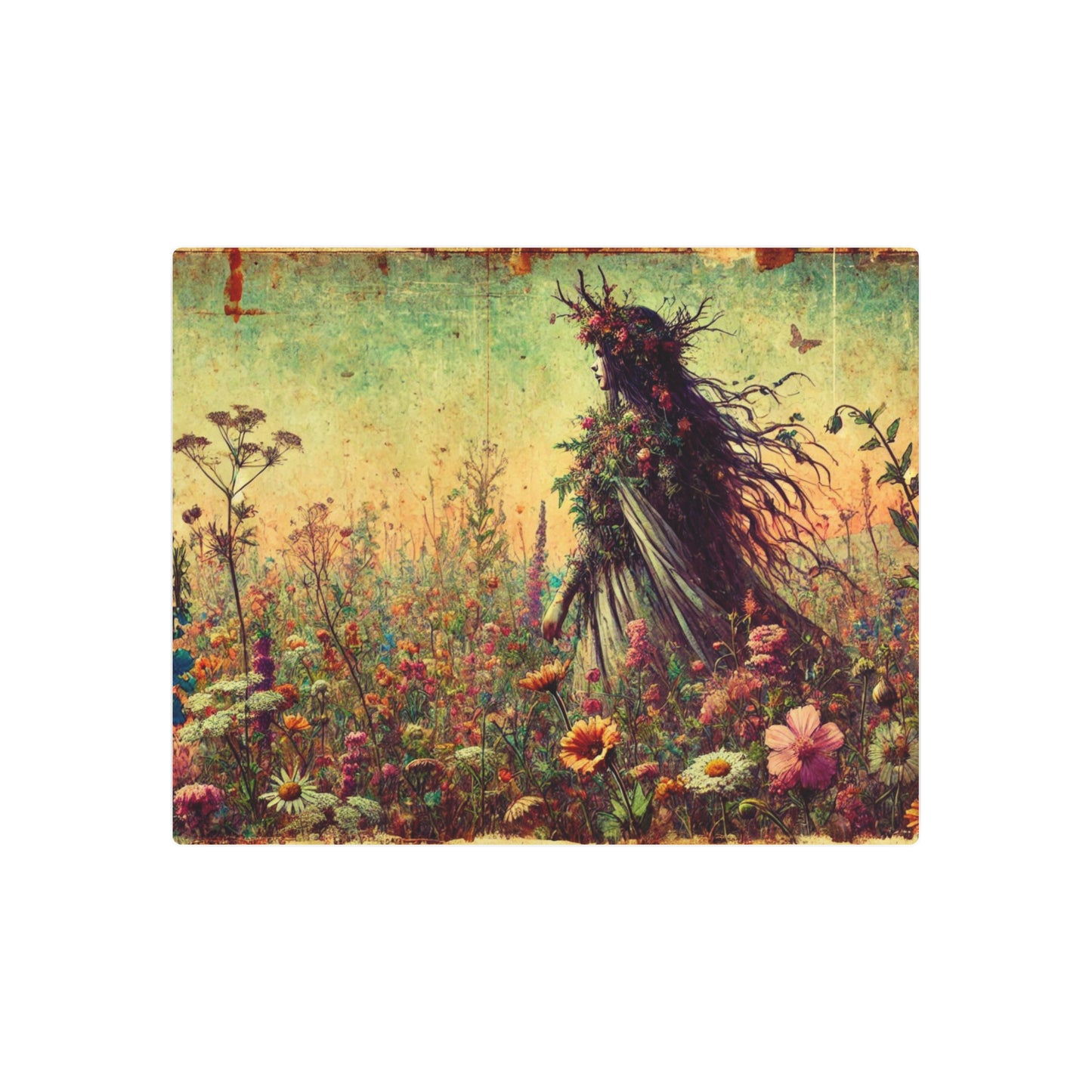 Metal Wall Art - Ancient Earth Goddess Walking Through Vast Wildflower Field