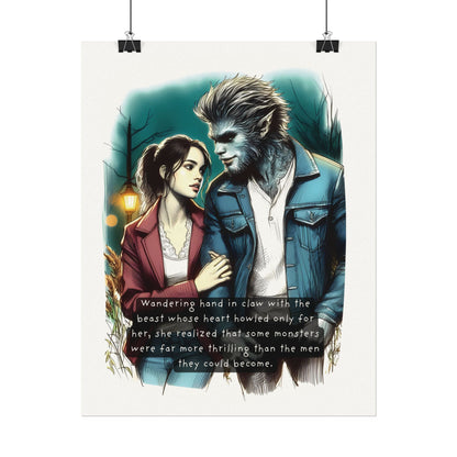 Stroll with a Teenage Werewolf (Beautiful Monsters Collection) - Textured Watercolor Matte Poster