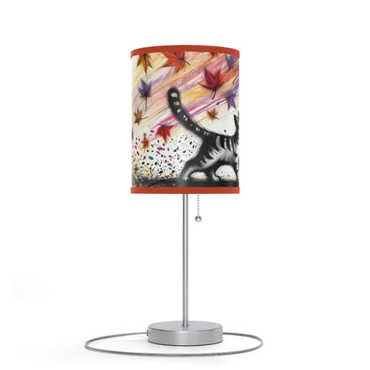 Kid's Table Lamp - Playful Kitten Chasing Autumn Leaves