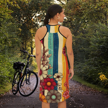 Racerback Dress - Retro Floral Rainbow Stripes