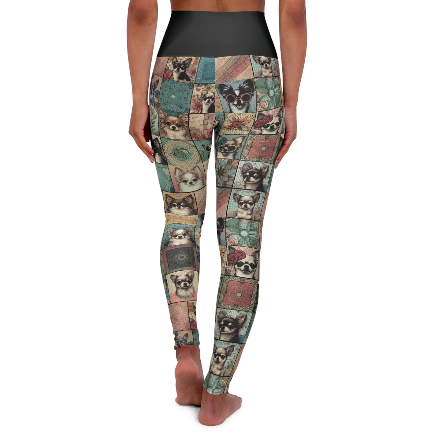 High Waisted Chihuahua Patchwork Yoga Leggings – Cute & Comfy Athleisure for Dog Lovers