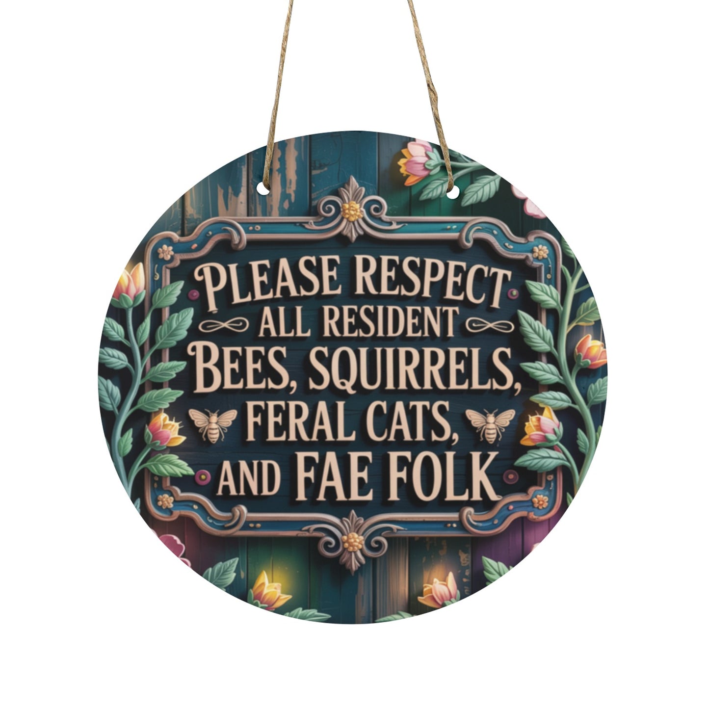 Please Respect All Residents Wooden Sign | Whimsical Cottagecore Garden Decor