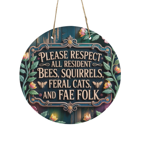 Please Respect All Residents Wooden Sign | Whimsical Cottagecore Garden Decor