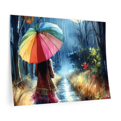 Rainy Autumn Night Moonlit Walk Wall Decal – Vibrant Graphic Novel Style Decor for Bedroom & Living Space