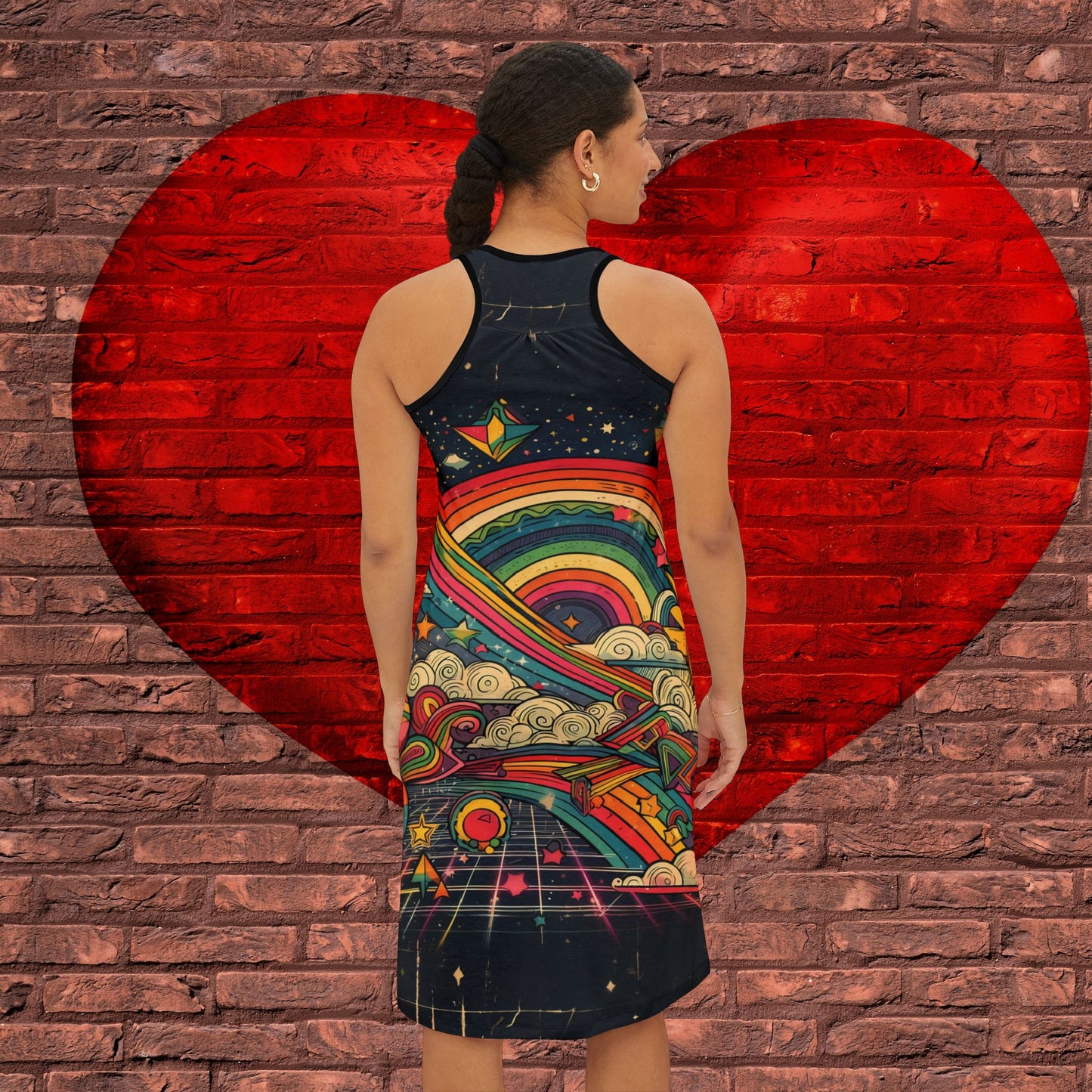 Racerback Dress - 80s Arcade Rainbows and Clouds