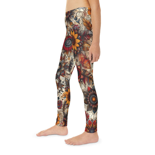 Toddler and Youth Fall Leggings: Sketched Vibrant Blooms, 18mo-12y