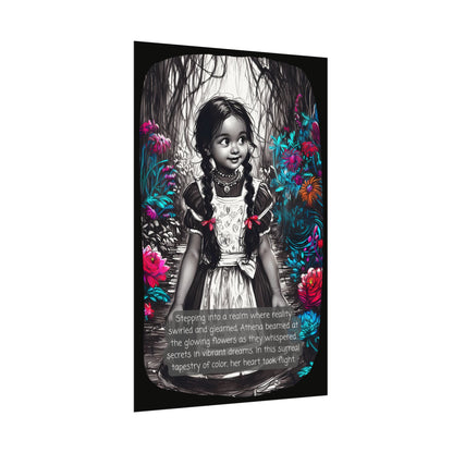 Textured Watercolor Matte Poster - Young Girl Steps into a Magical, Vibrant Wonderland