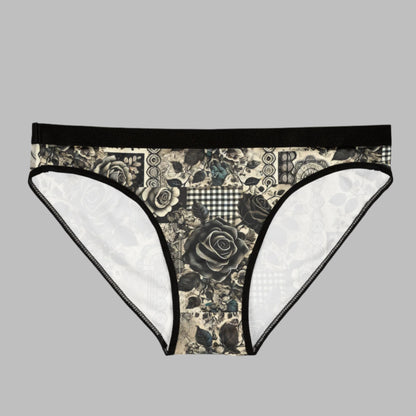 Women's Underwear - Black Rose and Lace Patchwork