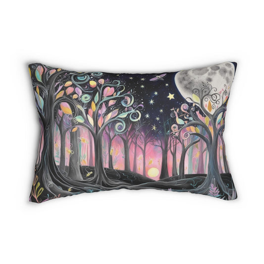 Enchanted Forest Lumbar Pillow, Whimsical Moonlight Cushion, Dark Fairytale Home Decor, 20x14 Throw Pillow