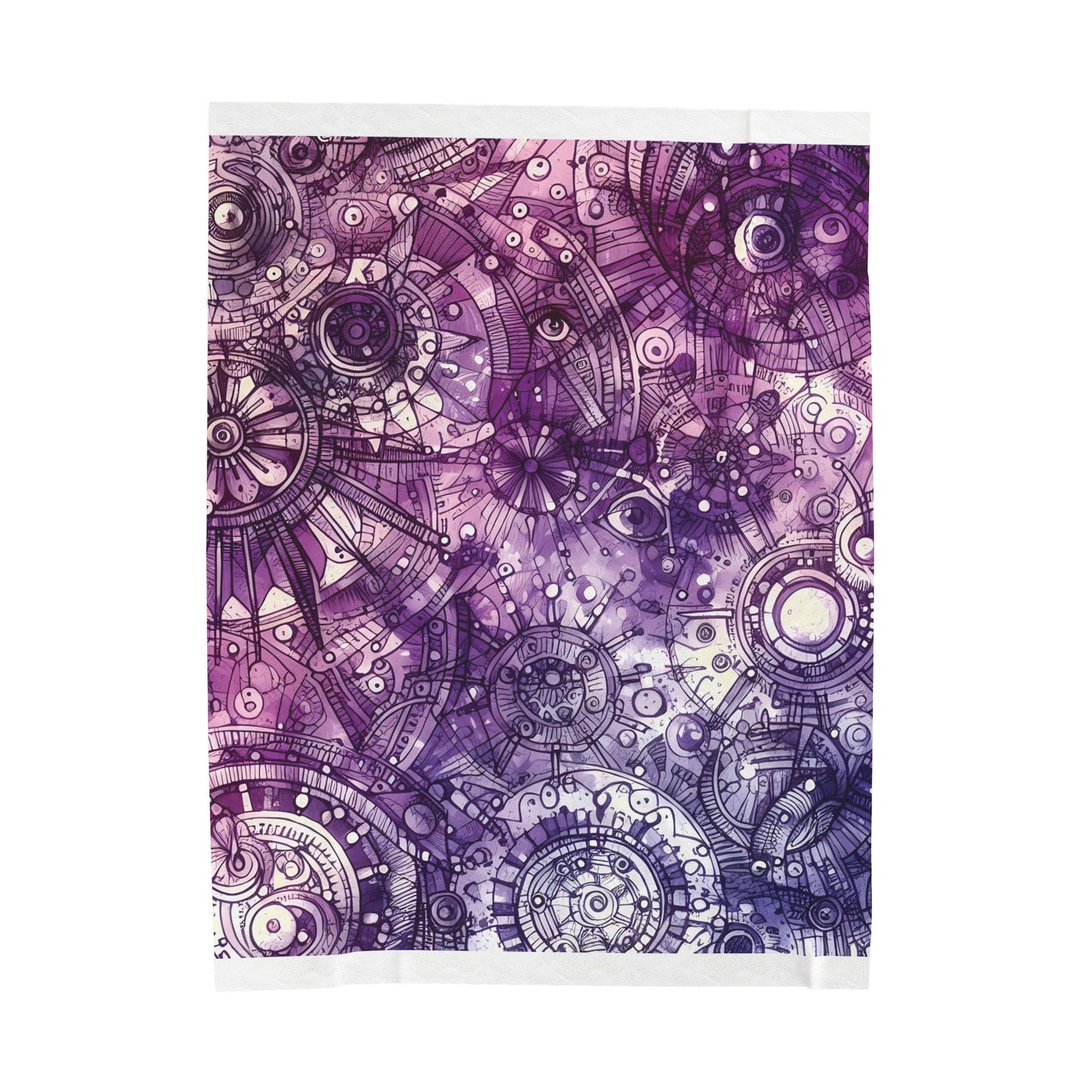 Velveteen Plush Boho Blanket - Vibrant Mandala Pattern with Purples and Pinks