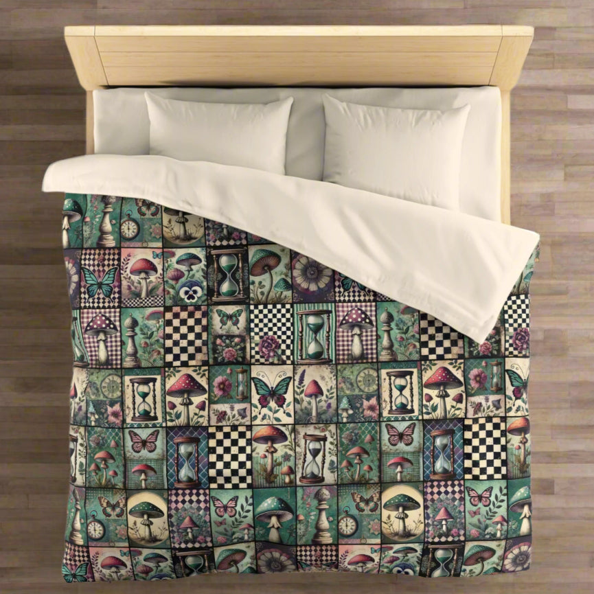 Duvet Cover - Victorian Wonderland Patchwork in Green, Blue, and Purple