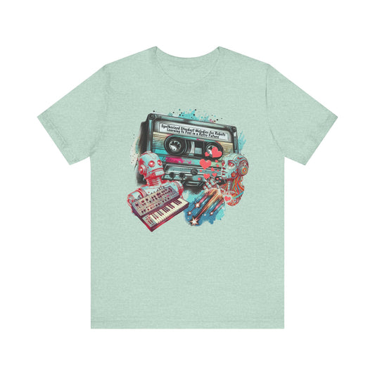 Unisex T-shirt, Funny Mixtape - "Synthesized Stardust Melodiesf or Robots Learning to Feel in a Retro Future"