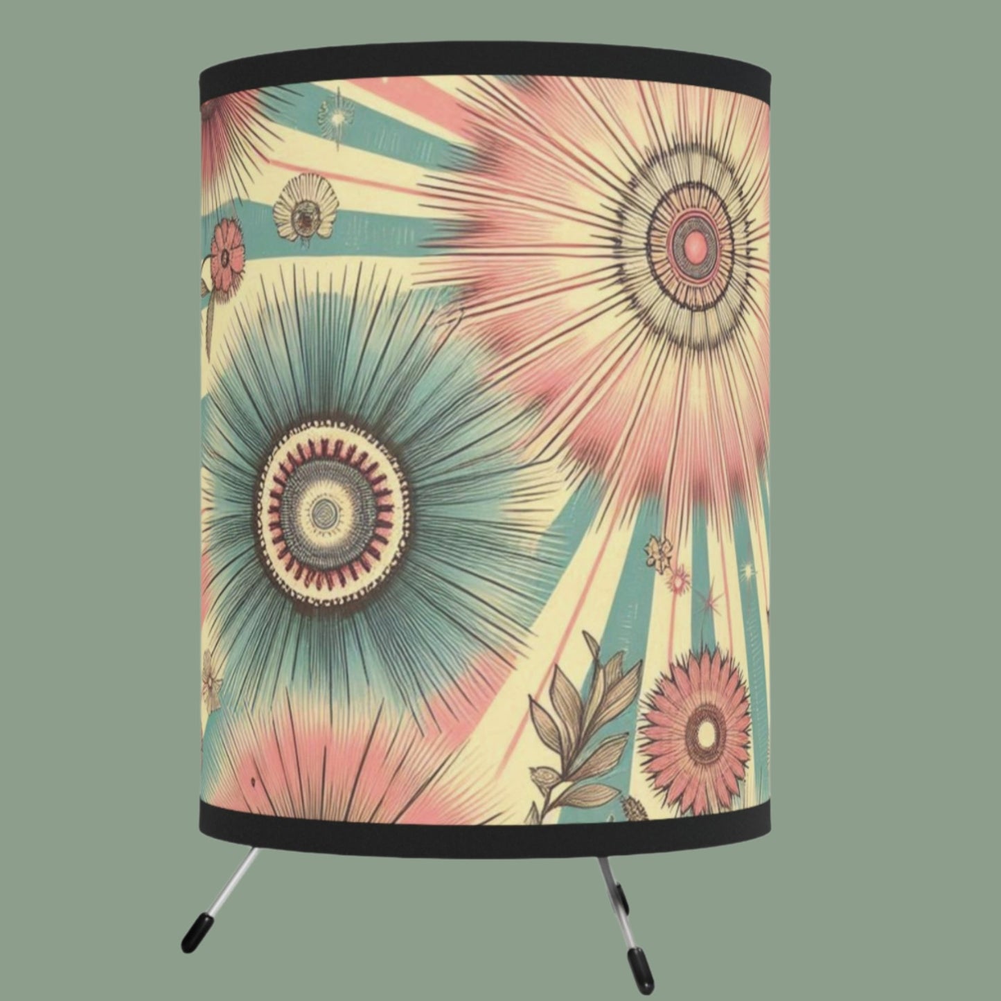 Retro Sun Ray Tripod Lamp - Vintage Pink, Teal & Cream Design - 50s & 60s Grandma Chic Lighting - Cozy Lighting