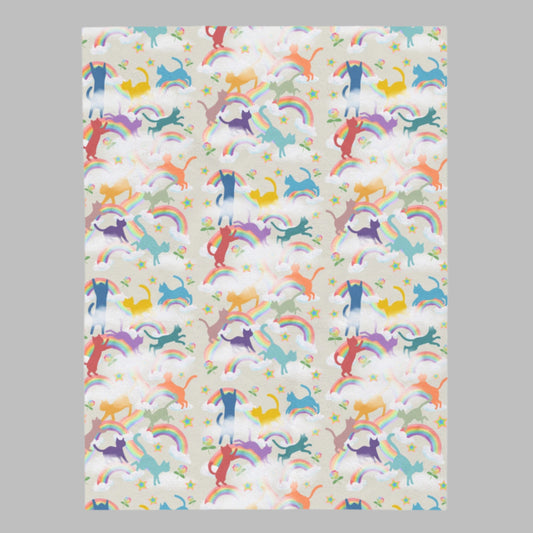 Velveteen Plush Blanket - Kitties Playing in Rainbows and Clouds