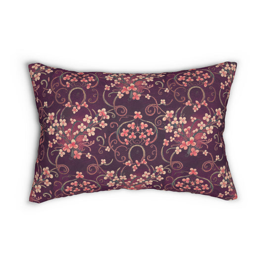 Plum Floral Lumbar Pillow, Gothic Fairytale Pattern Cushion, Vintage-Style Home Decor, 20x14 Throw Pillow