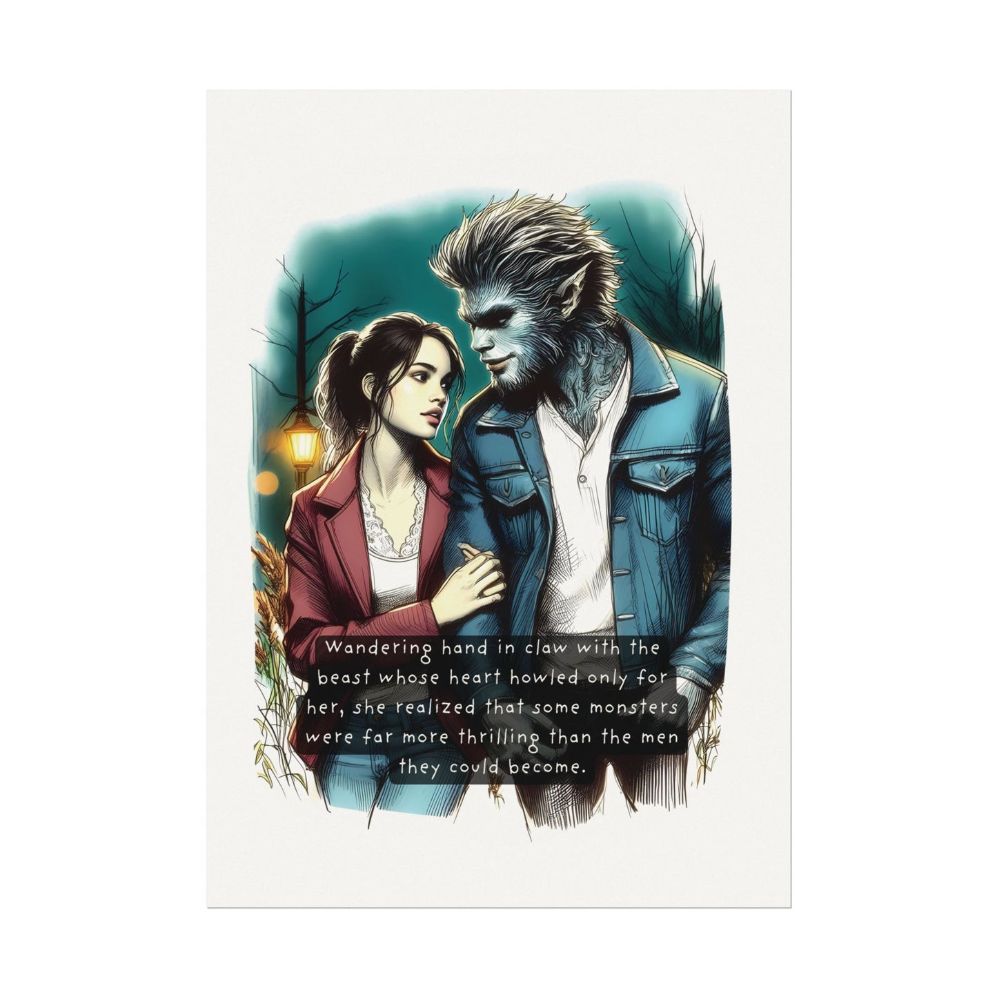 Stroll with a Teenage Werewolf (Beautiful Monsters Collection) - Textured Watercolor Matte Poster