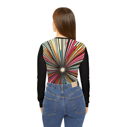 Retro Starburst Long Sleeve Shirt, 80s Style V-Neck Women's Tee, Rainbow Hues, Colorful Whimsical Design, Lightweight Layering Top