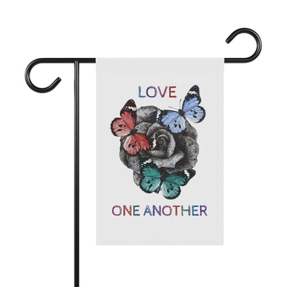 Yard Flag / Garden Banner - Summer or Spring "Love One Another" Message with Rose and Butterflies