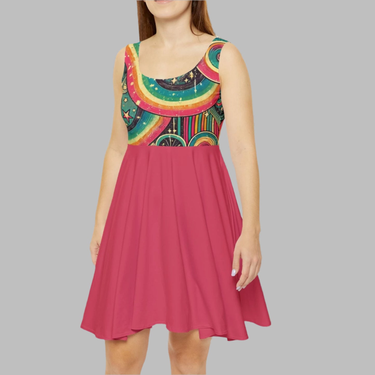 Skater Dress - Bold Cosmic Rainbow Swirls & Stripes