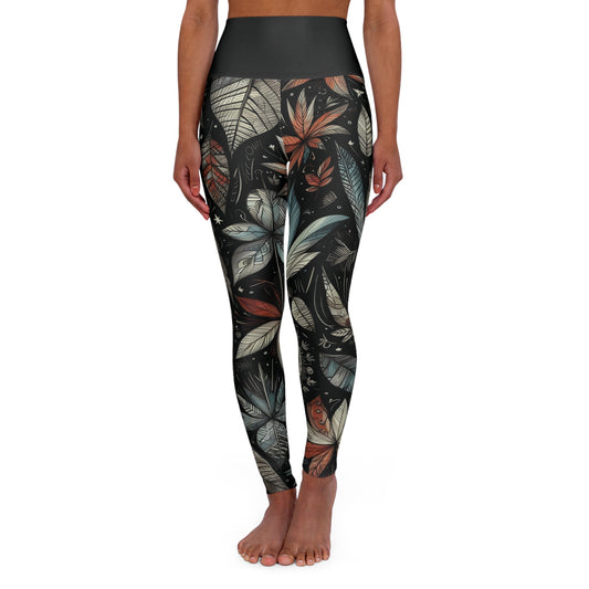 High Waisted Fall Yoga Leggings - Whimsical Leaves, XS-2XL