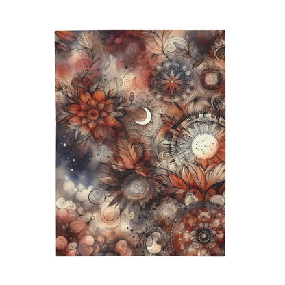 Velveteen Plush Autumn Blanket - Boho Celestial Floral Mandala