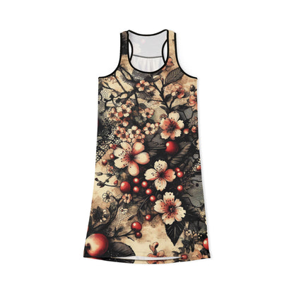 Racerback Dress - Blooms, Cherries, and Black Lace